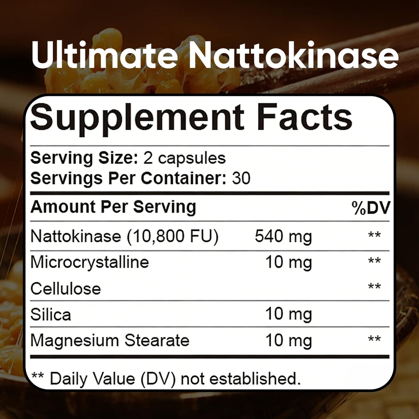 Ultimate Nattokinase 10800 FU Supplement, Natural Support for Circulation & Cardiovascular Health, Odorless Fermented Soy Enzyme, Easy Daily Routine, 60 Capsules