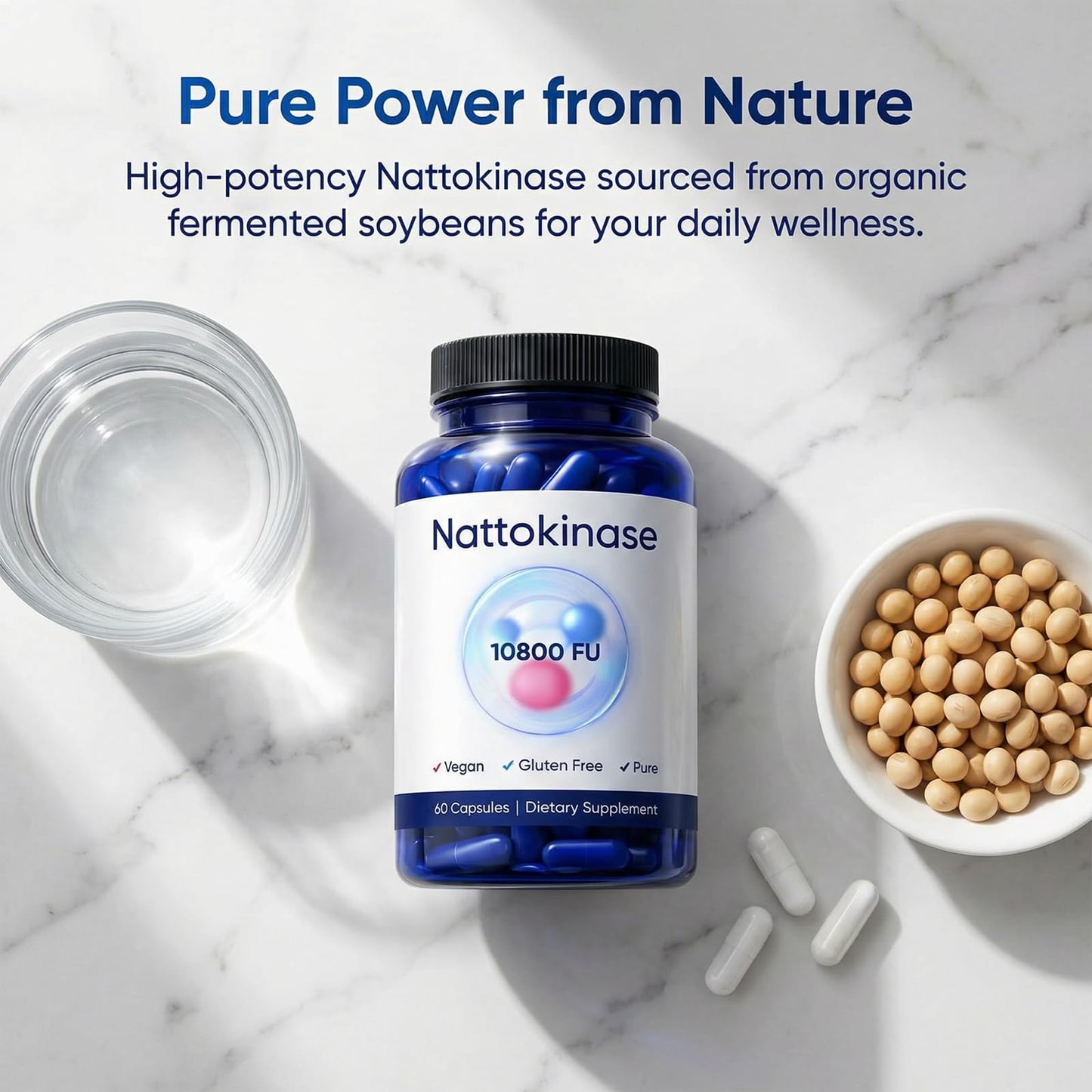 Ultimate Nattokinase Capsules, Nattokinase Supplement Organic 10800 FU Per Serving, Nattokinase Organic for Body Health, and Daily Wellness Support, Vegan, Gluten Free, 60 Capsules