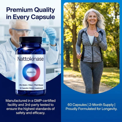 Ultimate Nattokinase Capsules, Nattokinase Supplement Organic 10800 FU Per Serving, Nattokinase Organic for Body Health, and Daily Wellness Support, Vegan, Gluten Free, 60 Capsules