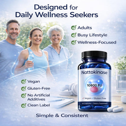 Ultimate Nattokinase Capsules, Nattokinase Supplement Organic 10800 FU Per Serving, Nattokinase Organic for Body Health, and Daily Wellness Support, Vegan, Gluten Free, 60 Capsules