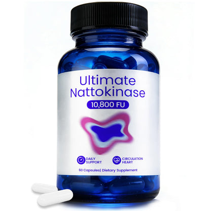 Ultimate Nattokinase 10800 FU Supplement, Natural Support for Circulation & Cardiovascular Health, Odorless Fermented Soy Enzyme, Easy Daily Routine, 60 Capsules